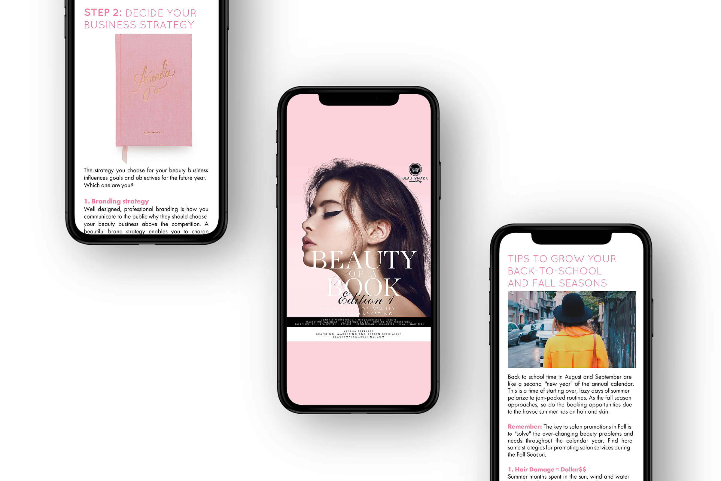 three mobile phones displaying best website design examples